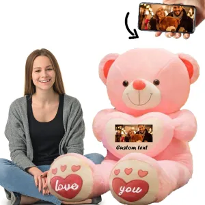 Personalized Gifts Giant Teddy Bear Stuffed Animal with Text   Photo, Big Teddy Bear with Heart for Girlfriend Boyfriend, for Christmas Valentines Day Birthday (39 inch-Text Photo)