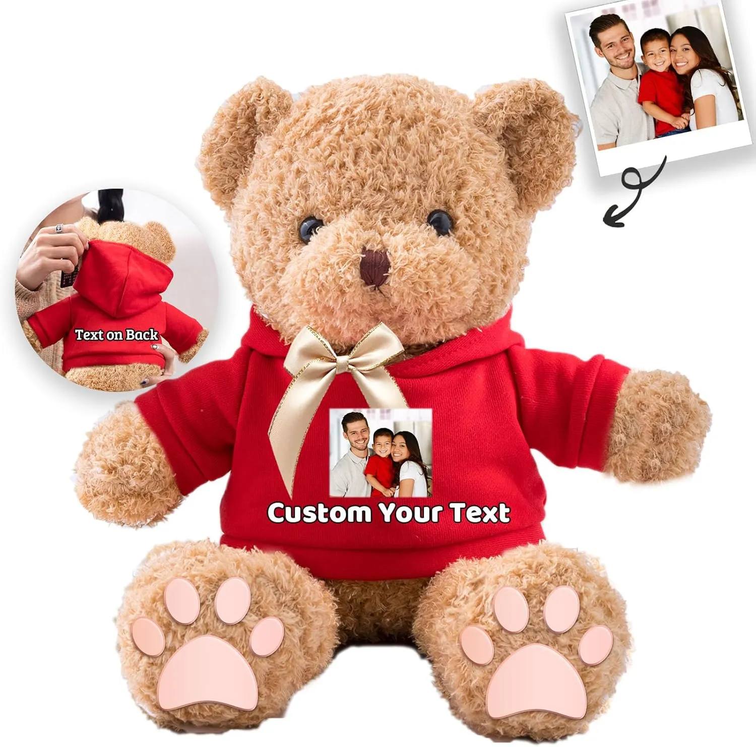 Personalized Gifts Teddy Bear for Him Her Stuffed Bear Plush Toys with Text Photo, Personalized Teddy Bear with Bow as Gifts for Christmas Valentines Day Birthday (12inch-Text Photo)