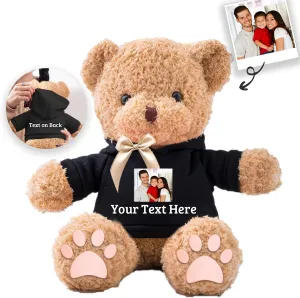 Personalized Gifts Teddy Bear for Him Her Stuffed Bear Plush Toys with Text Photo, Personalized Teddy Bear with Bow as Gifts for Christmas Valentines Day Birthday (12inch-Text Photo)