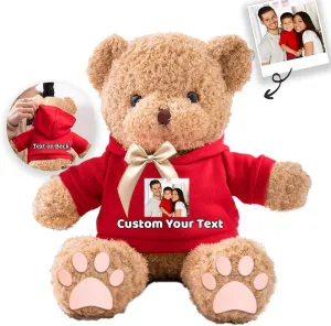 Personalized Gifts Teddy Bear for Him Her Stuffed Bear Plush Toys with Text Photo, Personalized Teddy Bear with Bow as Gifts for Christmas Valentines Day Birthday (12inch-Text Photo)