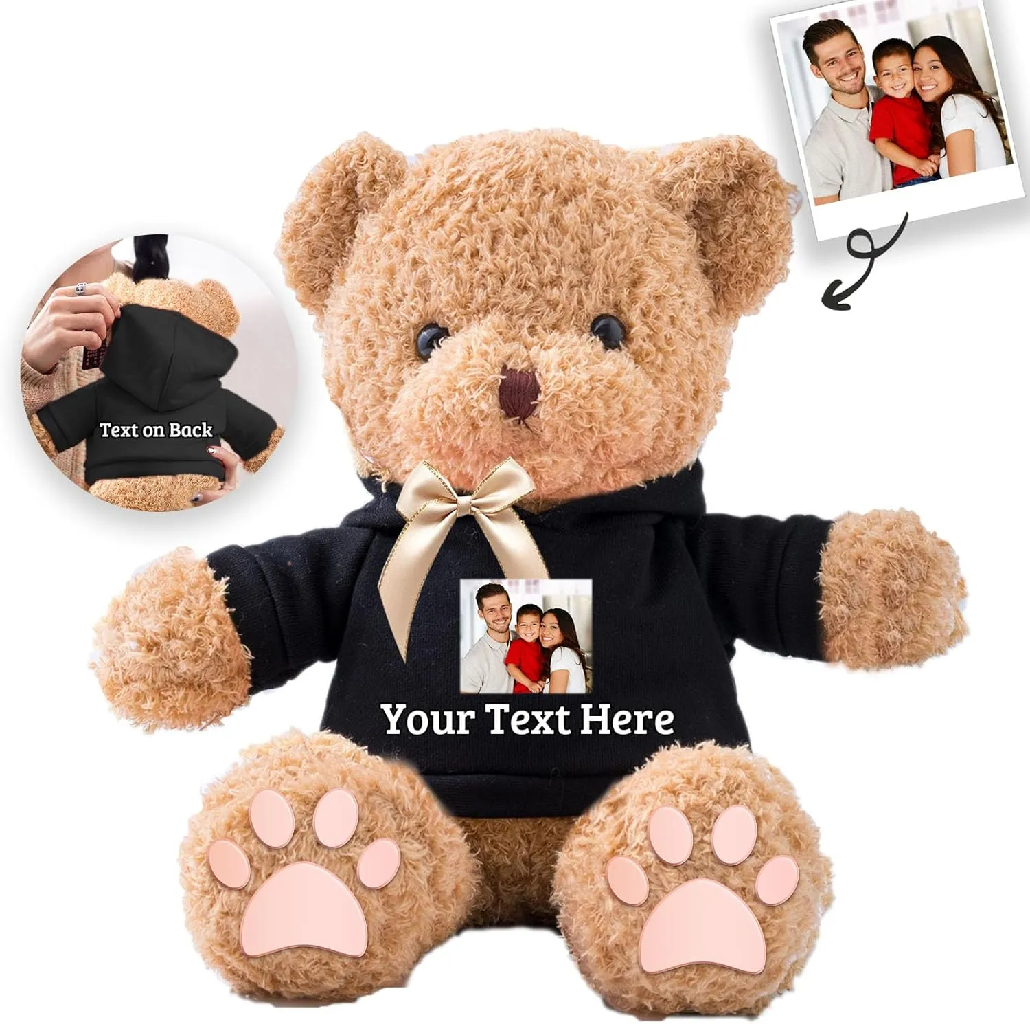 Personalized Gifts Teddy Bear for Him Her Stuffed Bear Plush Toys with Text Photo, Personalized Teddy Bear with Bow as Gifts for Christmas Valentines Day Birthday (12inch-Text Photo)