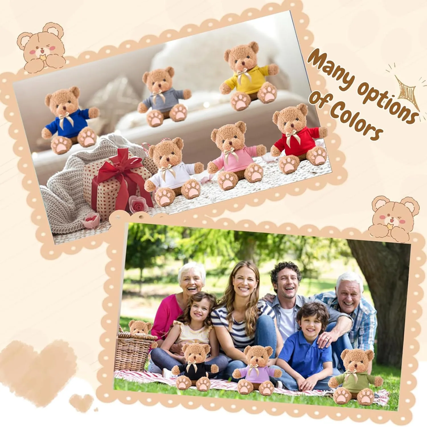 Personalized Gifts Teddy Bear for Him Her Stuffed Bear Plush Toys with Text Photo, Personalized Teddy Bear with Bow as Gifts for Christmas Valentines Day Birthday (12inch-Text Photo)