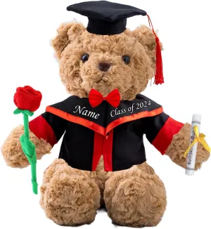 Personalized Gifts Teddy Bear with Customized Text, Graduation Bear with Rose  Bow as Personalized Bear for Graduation Day 2024 Graduation Gifts for Her/Him 2024 High School/College (11 in-Text)