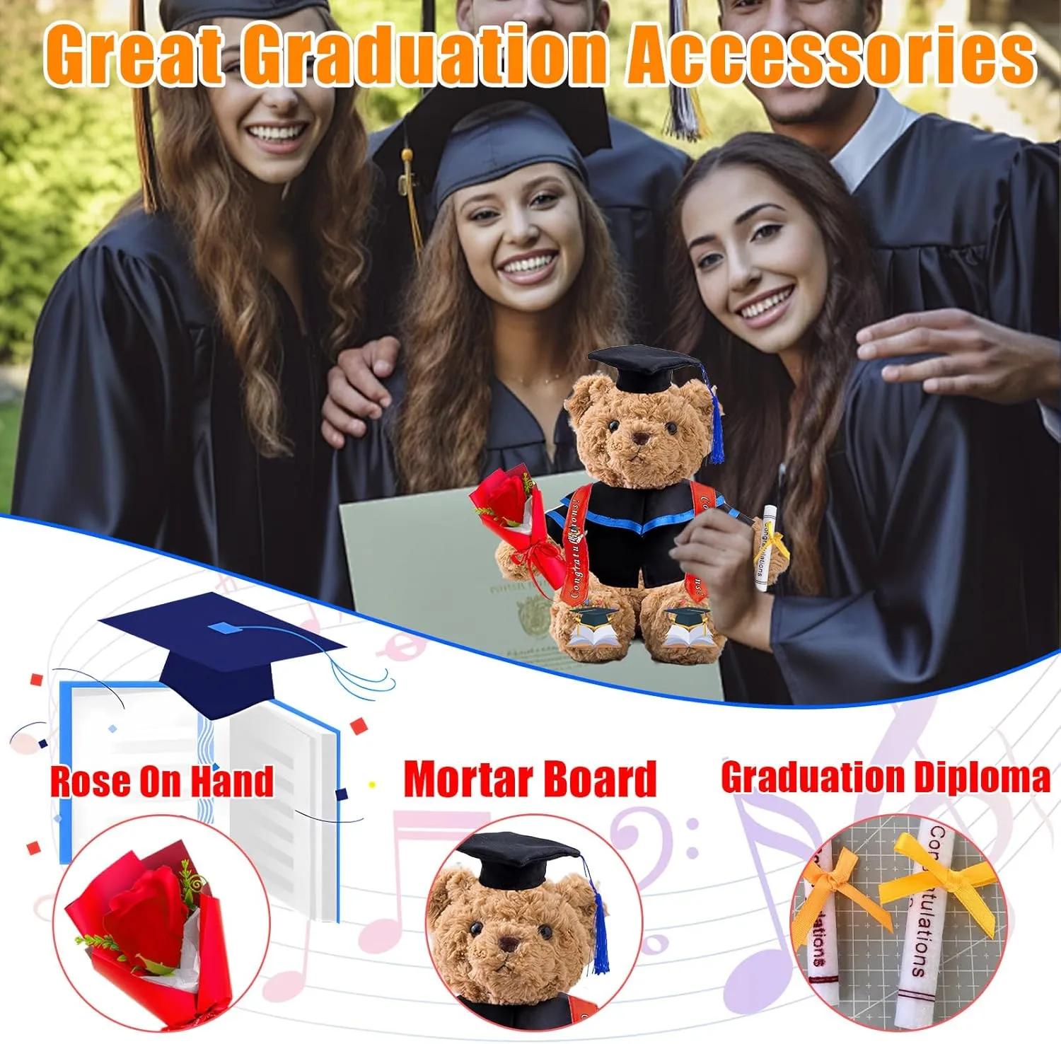 Personalized Graduation Bear with Text Photo, Graduation Teddy Bear Class of 2025 as Graduation Decorations for Him Her 2025 High School Kindergarten Graduation Gifts 2025 (13 inch)