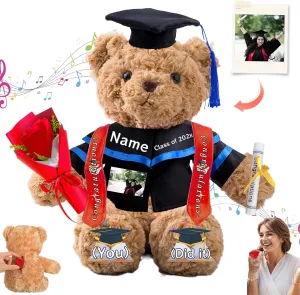 Personalized Graduation Bear with Text Photo, Graduation Teddy Bear Class of 2025 as Graduation Decorations for Him Her 2025 High School Kindergarten Graduation Gifts 2025 (13 inch)
