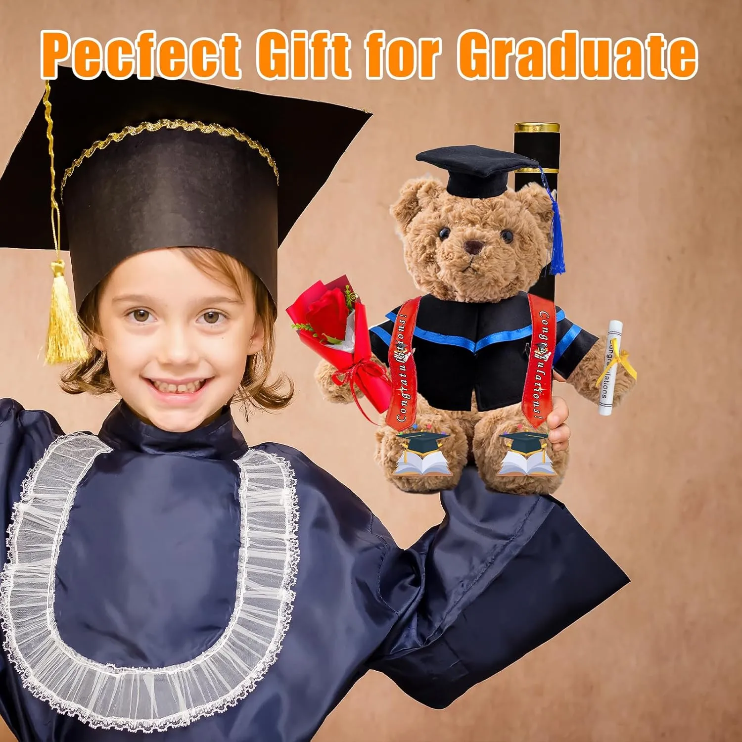 Personalized Graduation Bear with Text Photo, Graduation Teddy Bear Class of 2025 as Graduation Decorations for Him Her 2025 High School Kindergarten Graduation Gifts 2025 (13 inch)
