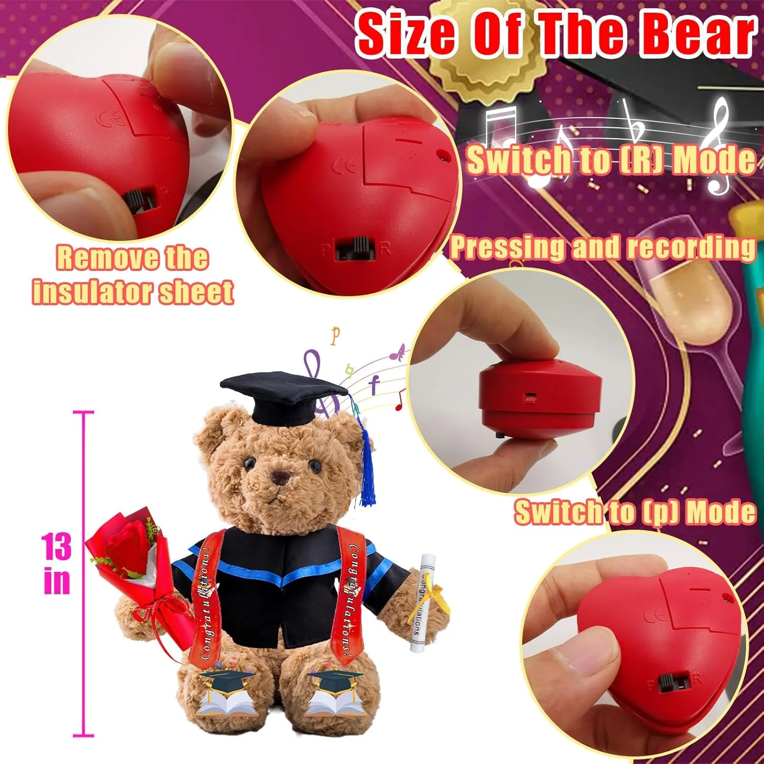 Personalized Graduation Bear with Text Photo, Graduation Teddy Bear Class of 2025 as Graduation Decorations for Him Her 2025 High School Kindergarten Graduation Gifts 2025 (13 inch)