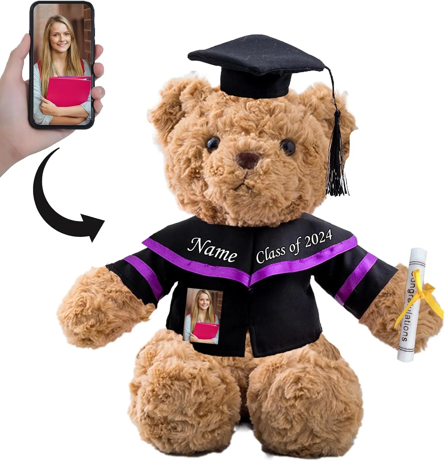 Personalized Graduation Teddy Bear, Graduation Gifts for Him & Her, Graduation Bear with Text  Photo as Personalized Kindergarten College Graduation Gifts for Graduation Day 2024 (13 in-Text Photo)