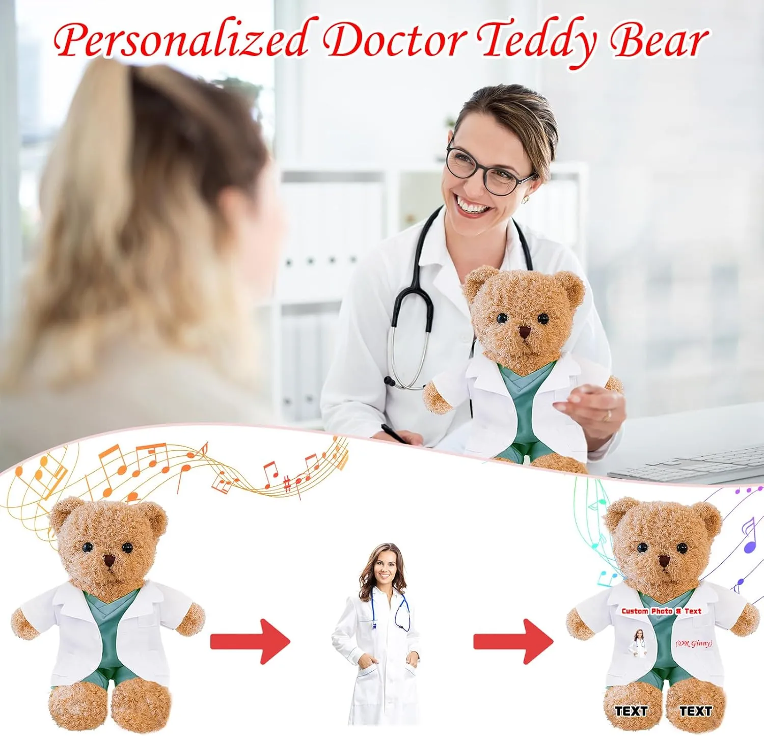 Personalized Nurse Gift Doctor Gift Personalized Teddy Bear with Photo Text, Teddy Bear Stuffed Animal as Personalized Gift for Nurse Doctor Medical Student Graduation Gifts (10 inch)