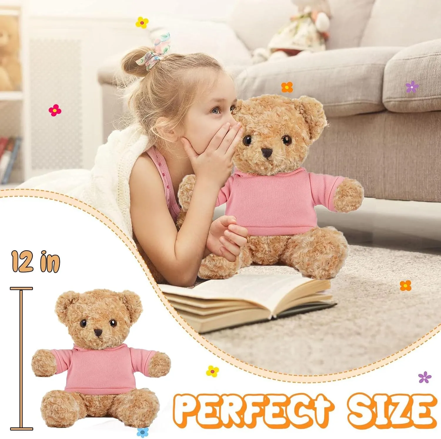 Personalized Teddy Bear for Her Him, Brown Bear Stuffed Plush Toys with Text Photo, Personalized Gifts for Birthday 12 inch