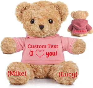 Personalized Teddy Bear for Her Him, Brown Bear Stuffed Plush Toys with Text Photo, Personalized Gifts for Birthday 12 inch