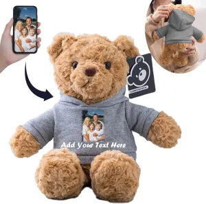 Personalized Teddy Bear Stuffed Animal, Stuffed Bear Plush Toys with Customized Text Image as Personalized Gifts for Girlfriend/Boyfriend on Valentines Day/Birthday/Christmas Day (11 in-Gray)