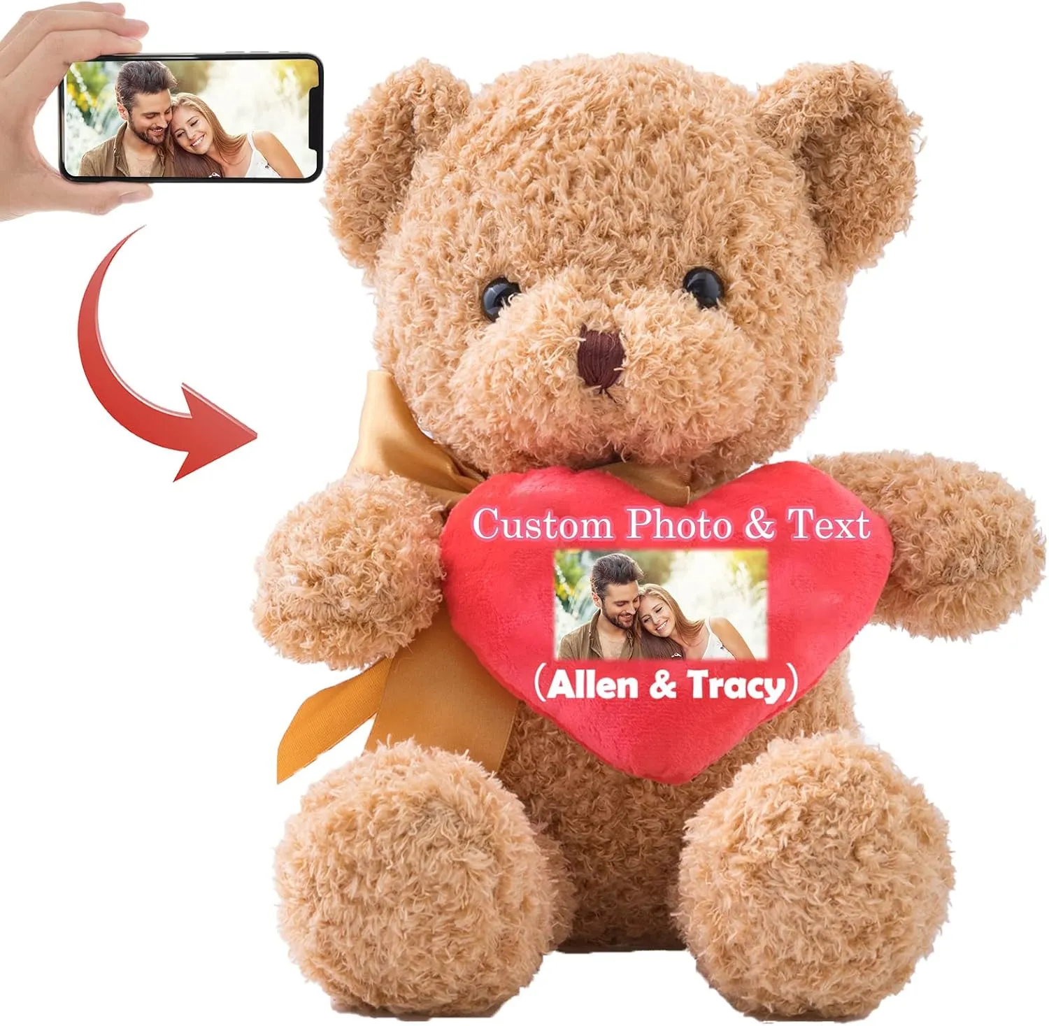 Personalized Teddy Bear with Photo and Custom Text on Red Heart, Teddy Bear Stuffed Animals Holding Red Heart as Im Sorry Gifts for her/Him on Valentine's Day/Anniversary/Birthday(12 in-Red Heart)