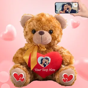 Personalized Teddy Bear with Photo and Text on Heart, Stuffed Animals Valentine Teddy Bear with Bow as Im Sorry Gifts for Her on Valentine/Valentine's Gifts for Your Boyfriend (8 in-Text Photo)