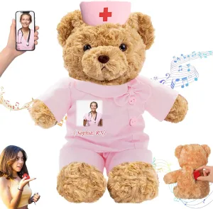 Personalized Teddy Bear with Photo Text, Teddy Bear Stuffed Animal as Nurse Gift Doctor Gift for Women Men, Personalized Gift for Nurse Doctor Medical Student Graduation Gifts (12 inch)