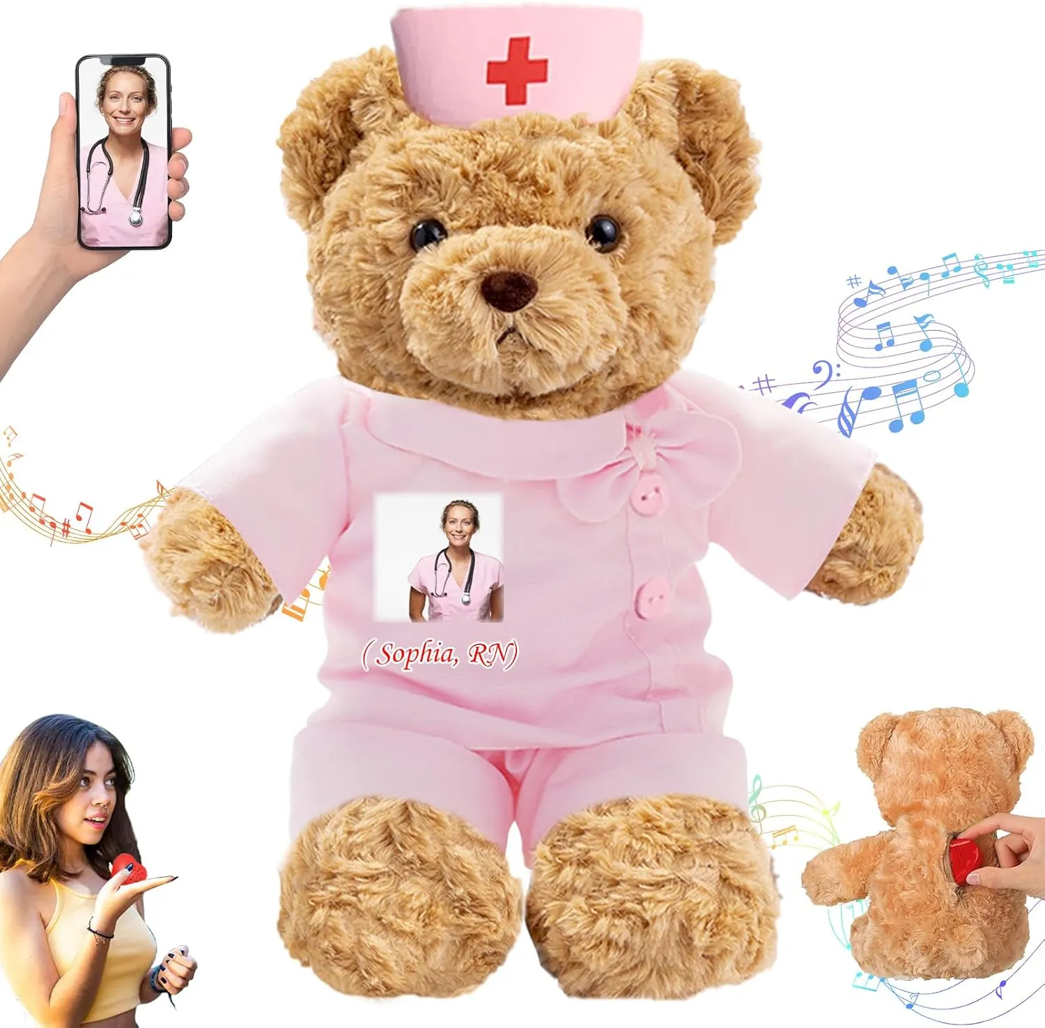 Personalized Teddy Bear with Photo Text, Teddy Bear Stuffed Animal as Nurse Gift Doctor Gift for Women Men, Personalized Gift for Nurse Doctor Medical Student Graduation Gifts (12 inch)