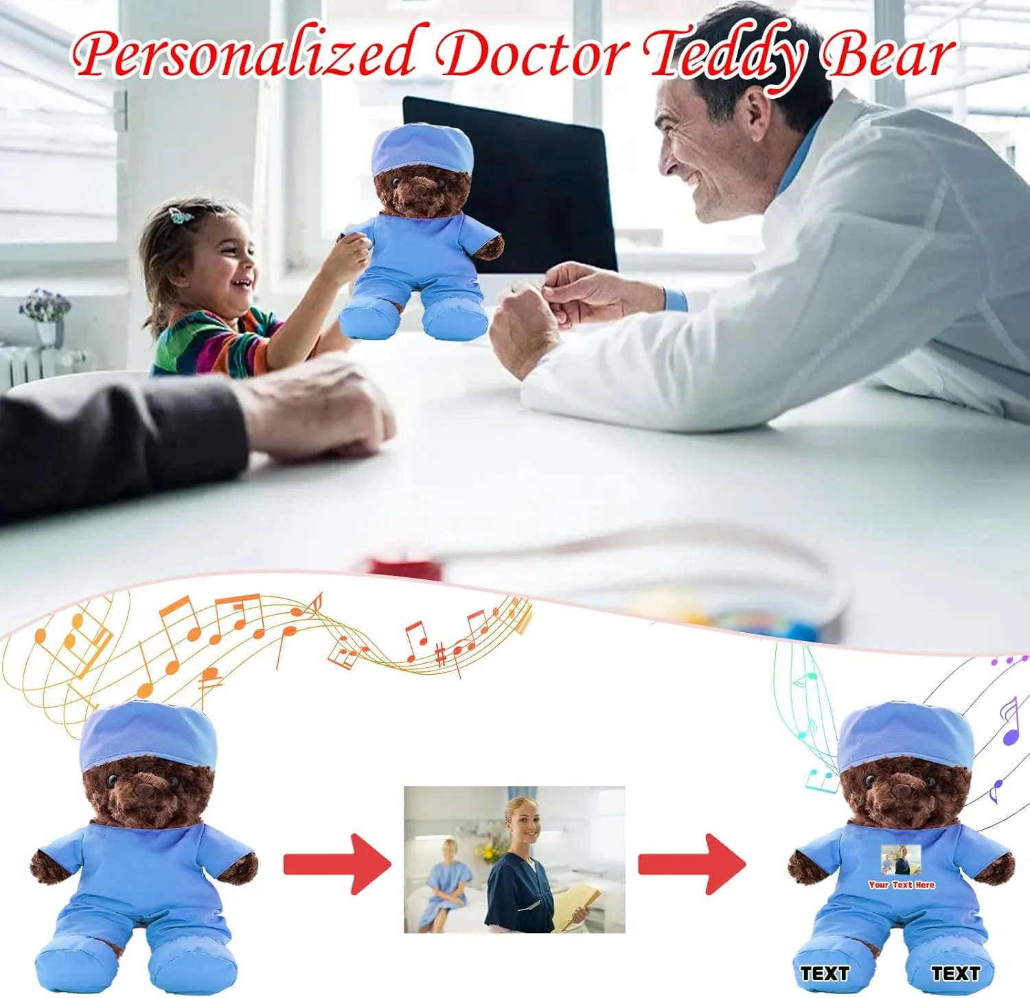Personalized Teddy Bear with Text Photo, Teddy Bear Stuffed Animal as Nurse Gift Doctor Gift for Women Men, Personalized Gift for Doctor Nurse Medical Student Graduation Gifts (10 inch)