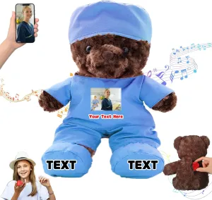 Personalized Teddy Bear with Text Photo, Teddy Bear Stuffed Animal as Nurse Gift Doctor Gift for Women Men, Personalized Gift for Doctor Nurse Medical Student Graduation Gifts (10 inch)