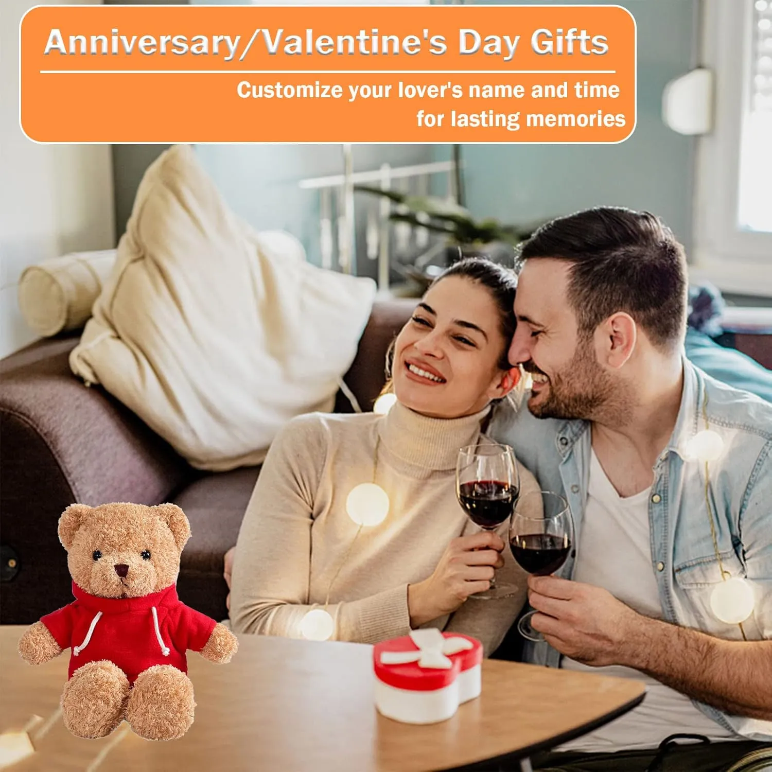 Personalized Teddy Bear with Text Photo, Valentines Bear Stuffed Animal Plush Toys as Personalized Gifts for Her Him on Valentines' Day Birthday Anniversary Christmas Day（12 inch-Text Photo