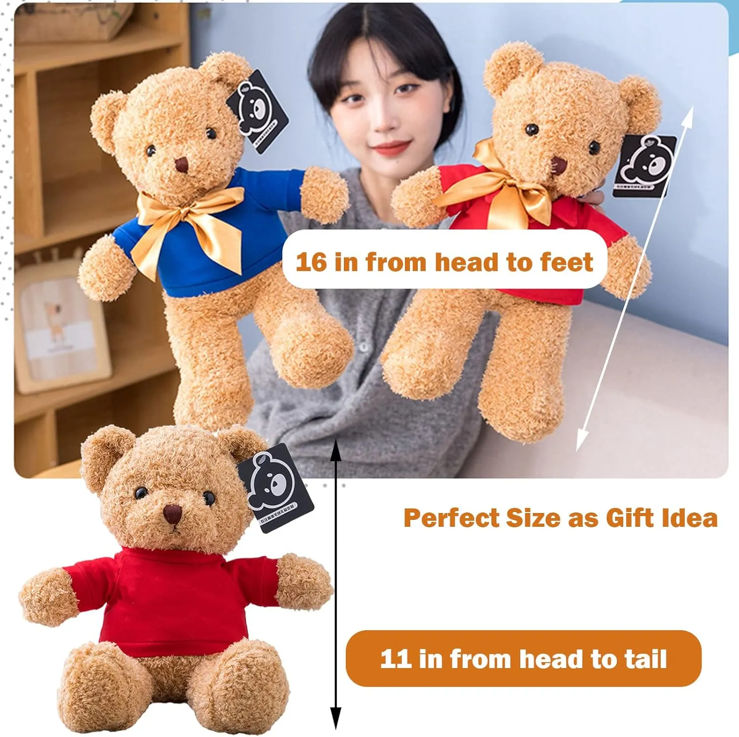 Personalized Teddy Bear with Text Photo, Valentines Bear Stuffed Animal Plush Toys as Personalized Gifts for Women Men on Valentines' Day Birthday Anniversary Christmas Day（16 inch-Text Photo