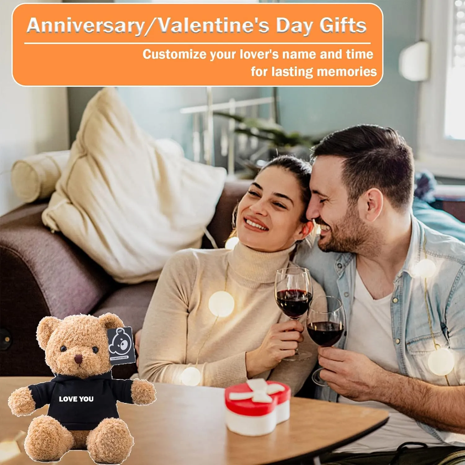 Personalized Teddy Bear with Text Photo, Valentines Bear Stuffed Animal Plush Toys as Personalized Gifts for Women Men on Valentines' Day Birthday Anniversary Christmas Day（16 inch-Text Photo