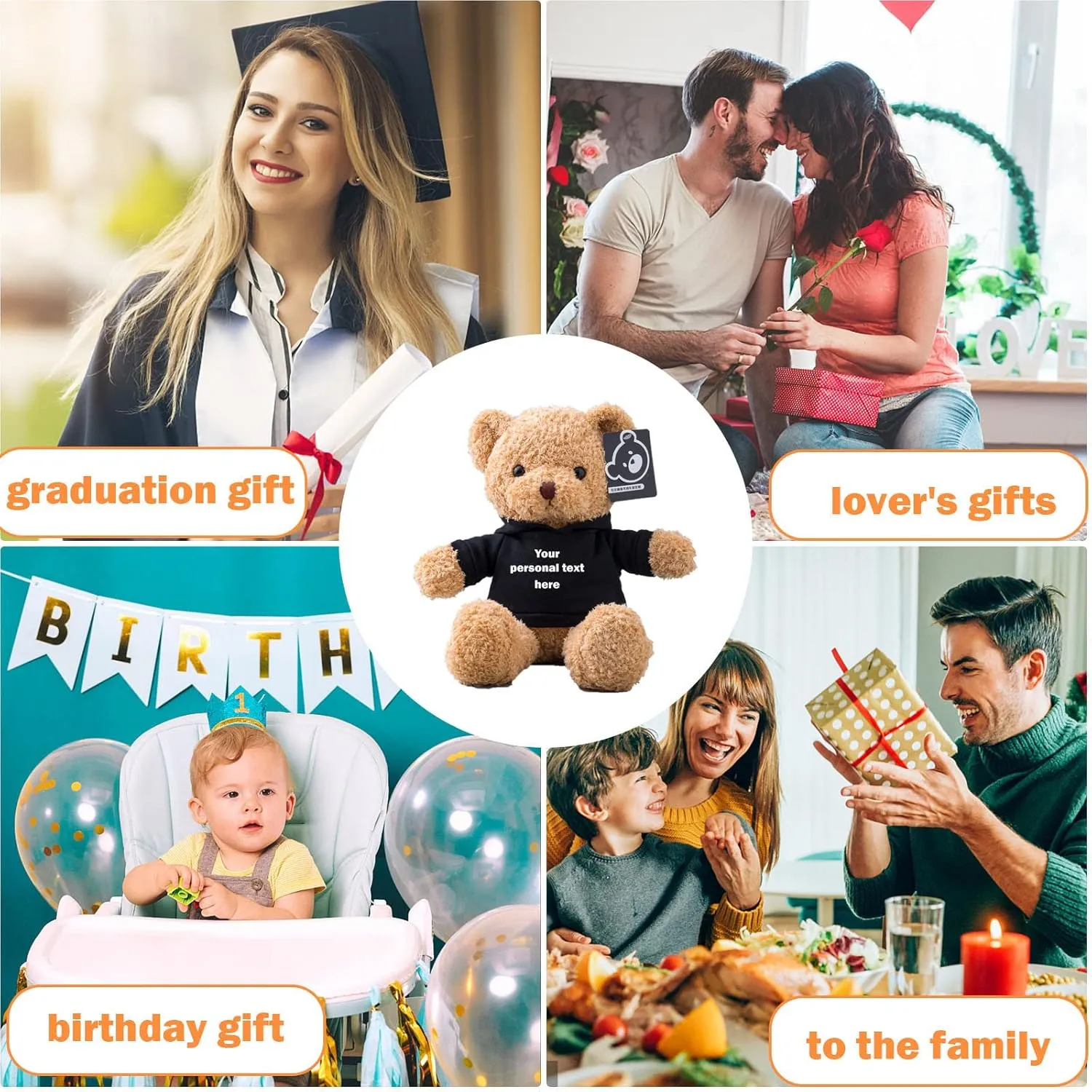 Personalized Teddy Bear with Text Photo, Valentines Bear Stuffed Animal Plush Toys as Personalized Gifts for Women Men on Valentines' Day Birthday Anniversary Christmas Day（16 inch-Text Photo