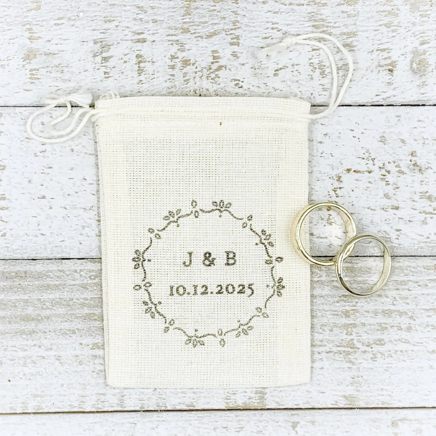 Personalized Wedding Ring Bag (Floral Wreath)