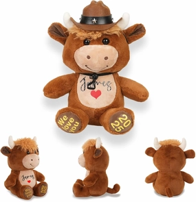 Personalized Highland Cow Stuffed Animal, Custom Cute Fluffy Cow Plush Toy with Name Birth Date Blessings, Gift for Kids Adults Women Men or Baby Shower Birthday (Brown, 11 Inch)