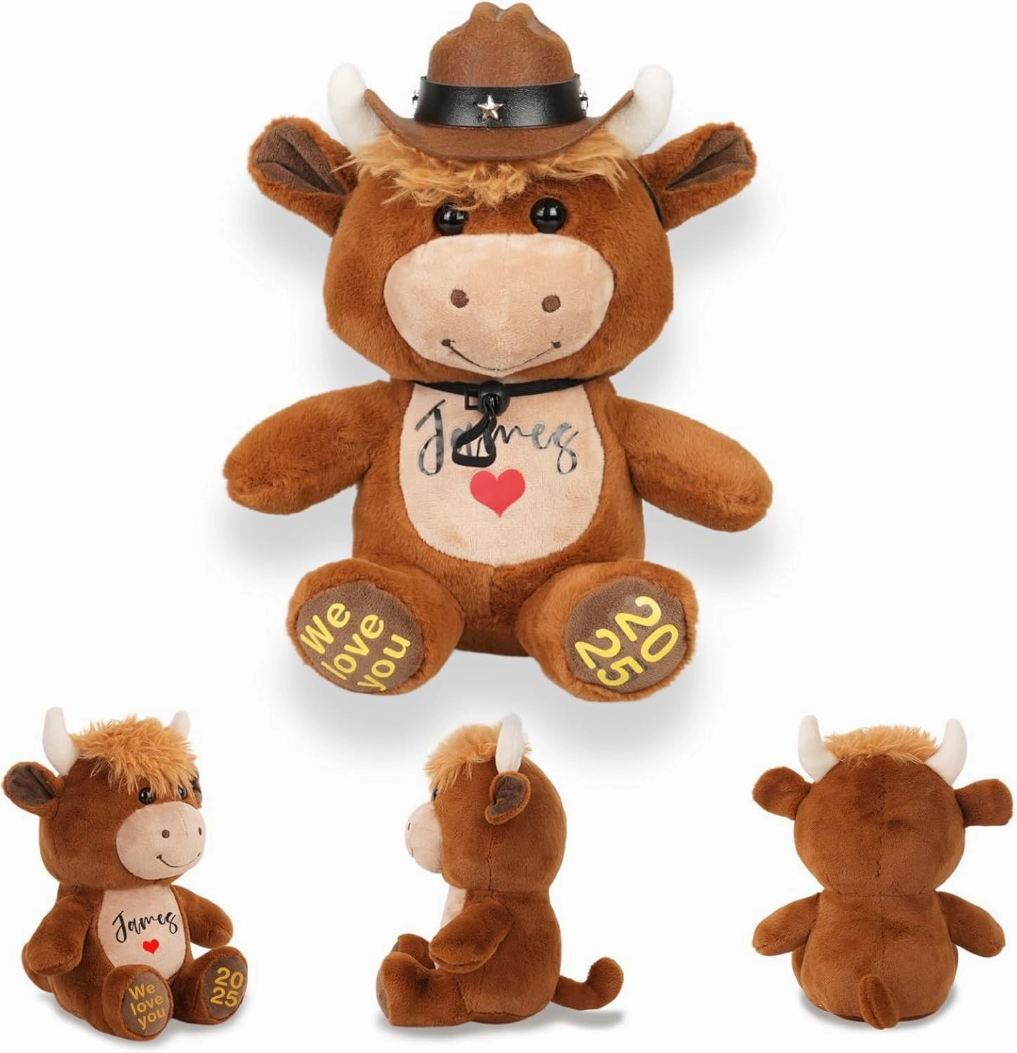 Personalized Highland Cow Stuffed Animal, Custom Cute Fluffy Cow Plush Toy with Name Birth Date Blessings, Gift for Kids Adults Women Men or Baby Shower Birthday (Brown, 11 Inch)