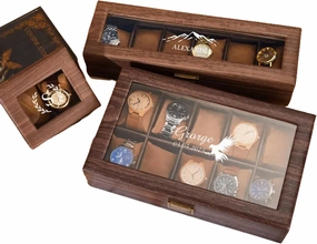 Personalized Men's Watch Box - Custom Wooden Grain Leather Watch Case for 12 Watches, Engraved Name Watch Storage for Fathers Day Wedding Husband & Best Man Gift (Style B)
