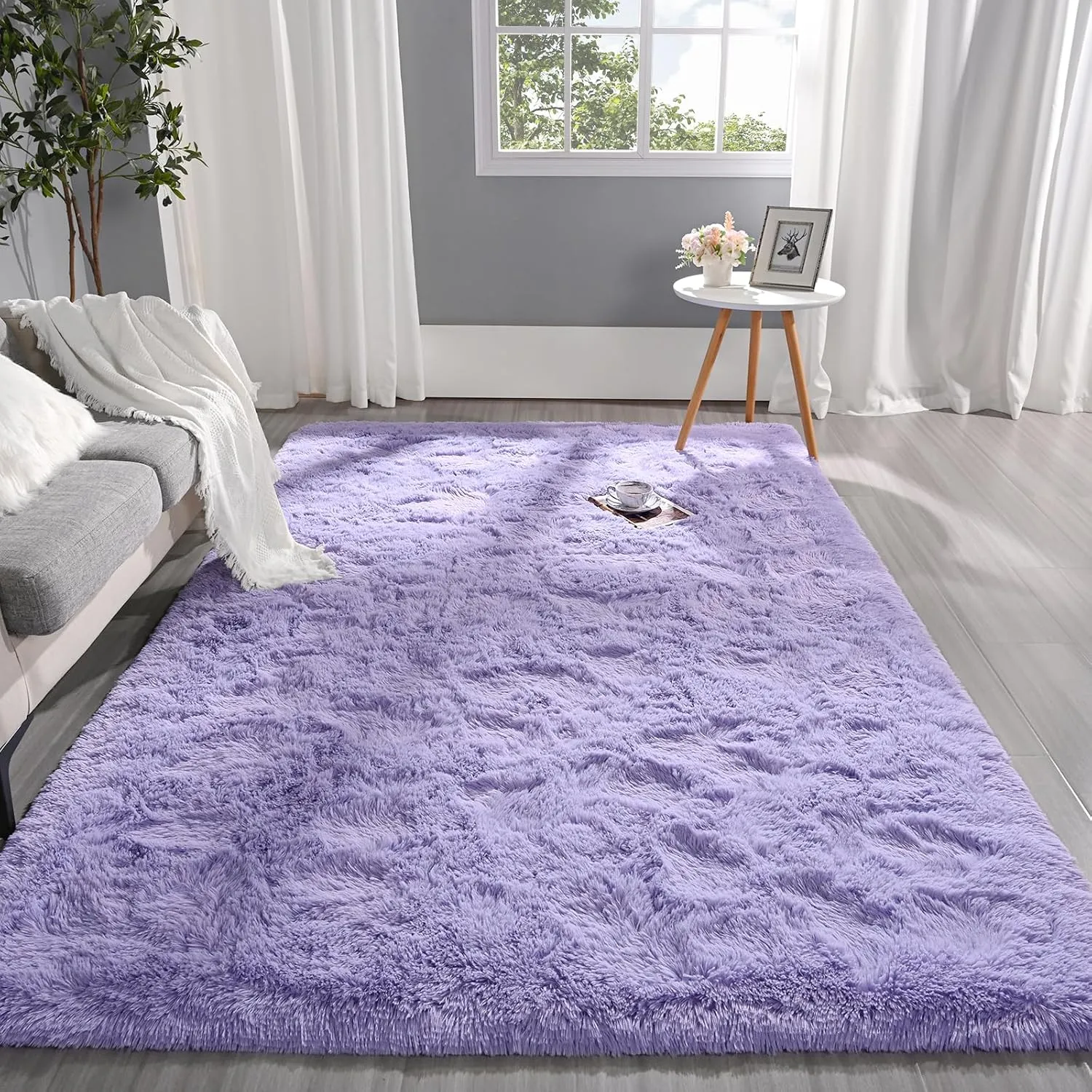 Pettop Fluffy Lavender Purple Area Rug for Bedroom Living Room, 4x6 Feet Soft Plush Fuzzy Rugs for Girls Kids Boys, Non-Slip and Washable Rug for Nursery Classroom, Carpet for Rooms Decor