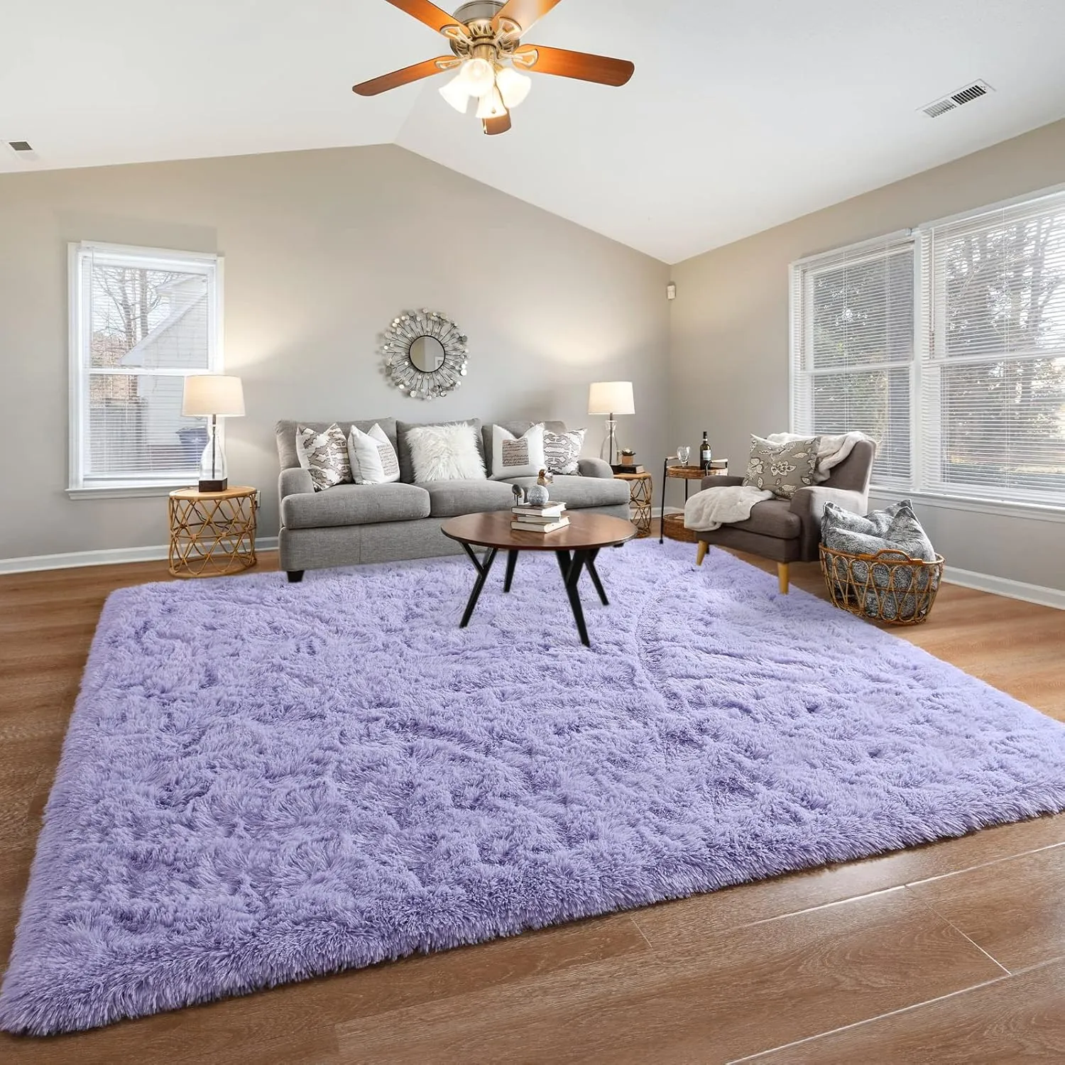 Pettop Fluffy Lavender Purple Area Rug for Bedroom Living Room, 4x6 Feet Soft Plush Fuzzy Rugs for Girls Kids Boys, Non-Slip and Washable Rug for Nursery Classroom, Carpet for Rooms Decor
