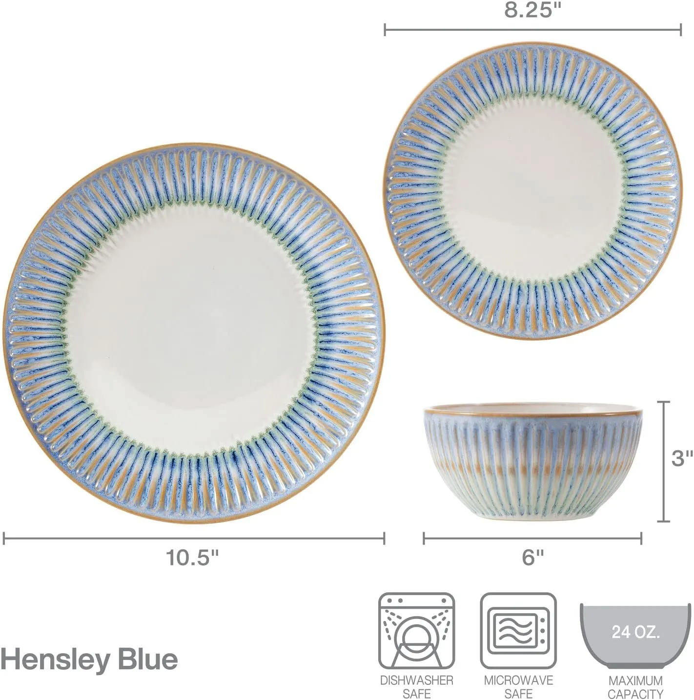 Pfaltzgraff Hensley Blue 12 Piece Dinnerware Set, Service For 4