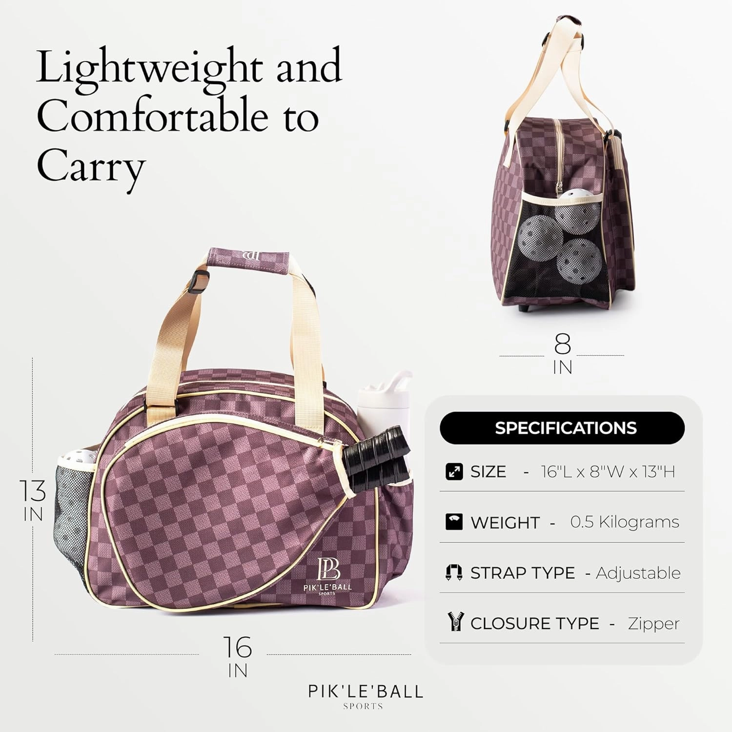 Pik’le’Ball Sport Premium Women's Pickleball Bag – Stylish and Versatile Sports Bag with Water Bottle Holder, Padded Paddle Pocket, and Spacious Design (fits 2  Paddles!)