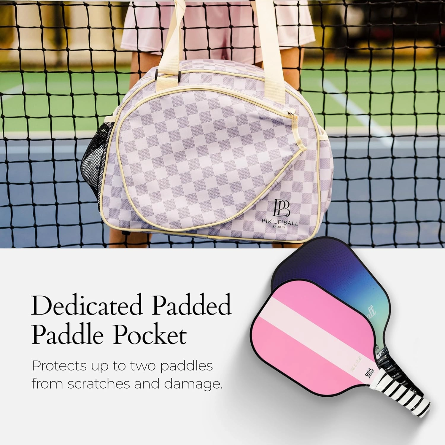 Pik’le’Ball Sport Premium Women's Pickleball Bag – Stylish and Versatile Sports Bag with Water Bottle Holder, Padded Paddle Pocket, and Spacious Design (fits 2  Paddles!)