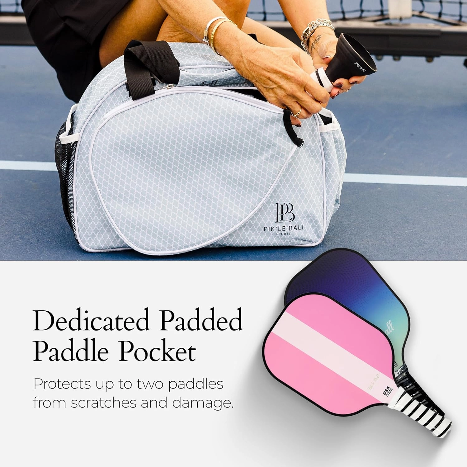 Pik’le’Ball Sport Premium Women's Pickleball Bag – Stylish and Versatile Sports Bag with Water Bottle Holder, Padded Paddle Pocket, and Spacious Design (fits 2  Paddles!)