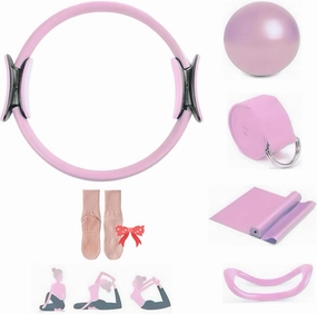 Pilates Essential Kit, Portable Home Fitness Equipments, with Pilates Rings,Yoga Stretching Tape, Yoga Rally Bands&Yoga Balls and Yoga Rings, for Full-Body Exercises Gym Fitness Equipments