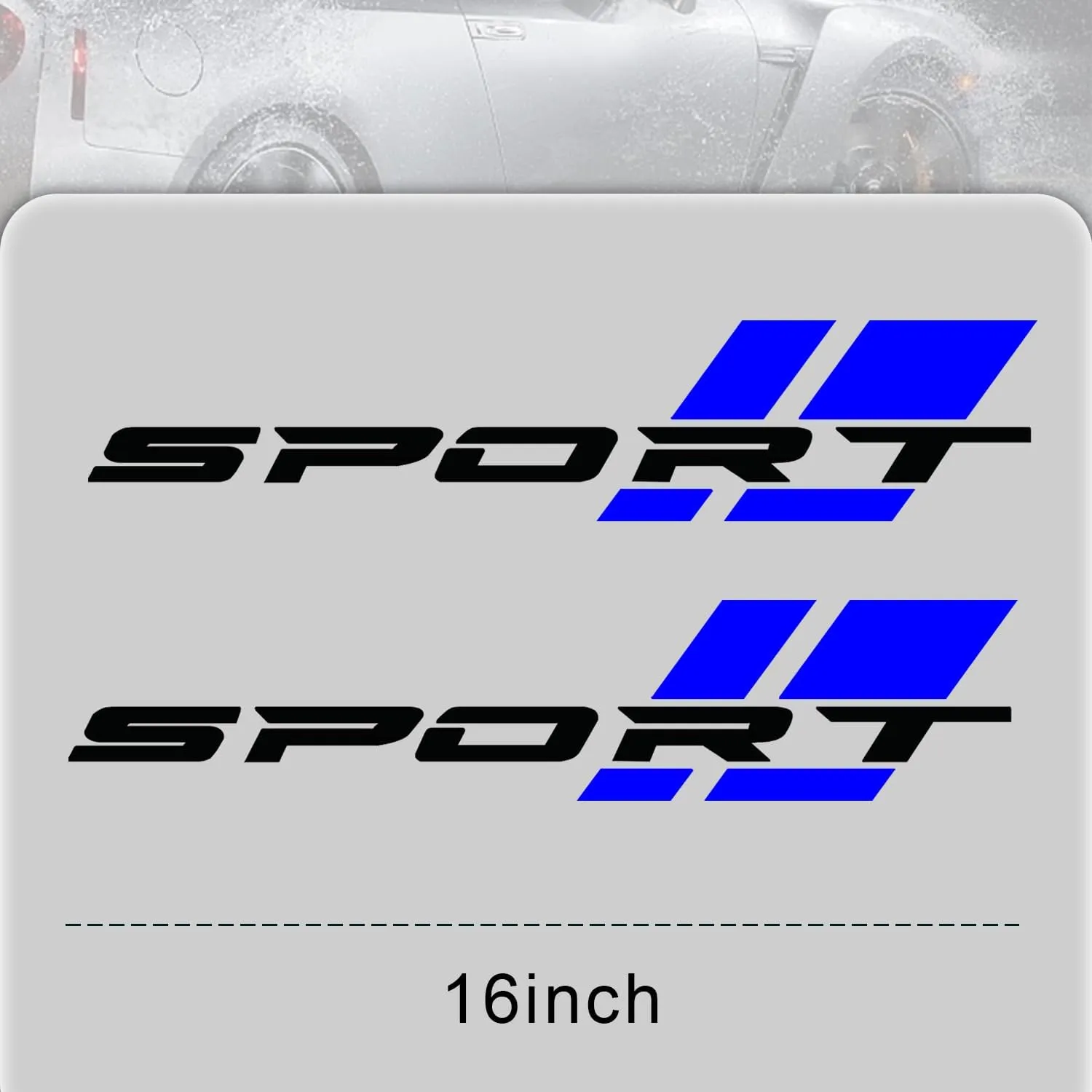 Pincuttee Sport Letter Decal, 16in Vehicle Sticker - Car Body/Rear/Bumper/Door Decals (2PC, Blue Black)