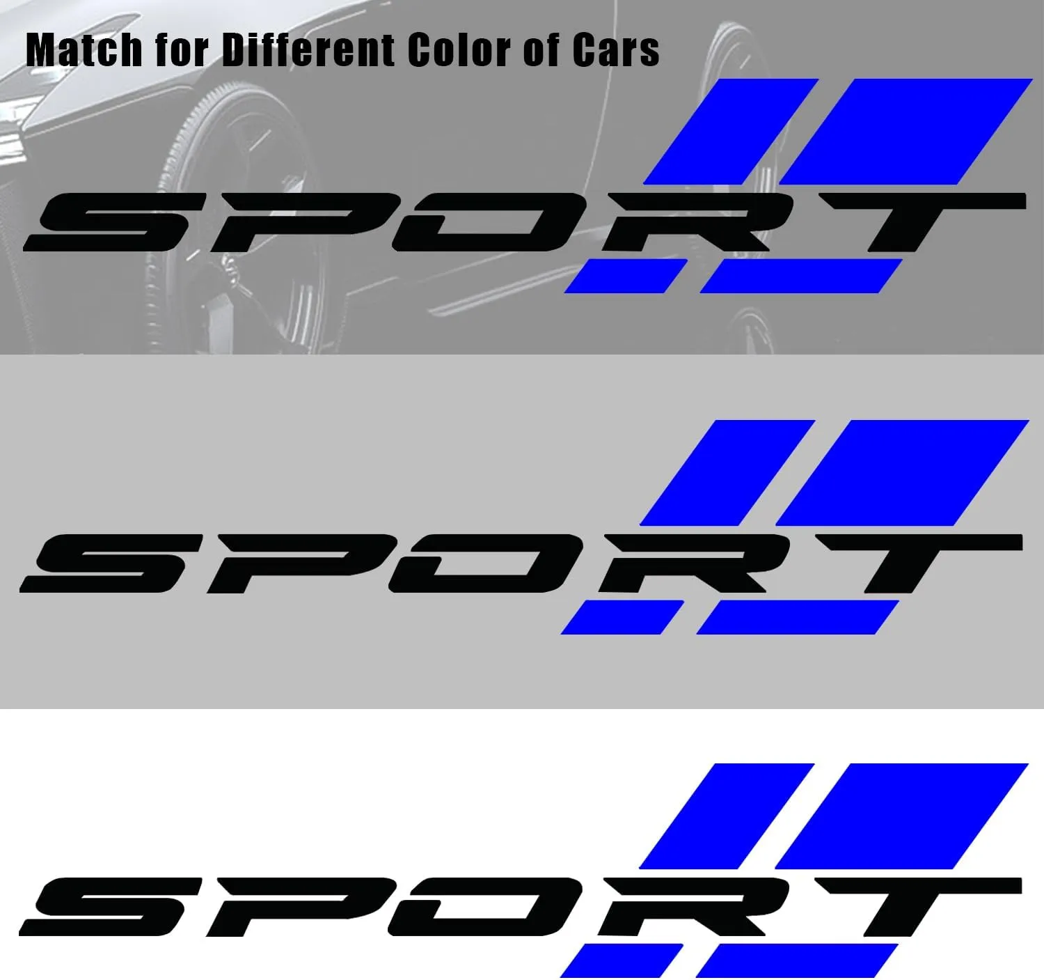 Pincuttee Sport Letter Decal, 16in Vehicle Sticker - Car Body/Rear/Bumper/Door Decals (2PC, Blue Black)