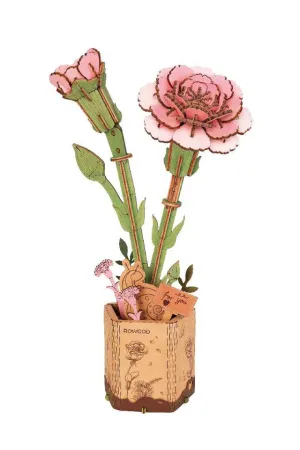 Pink Carnation Rowood Wooden Flower Hand-Made Craft Gift & Decoration