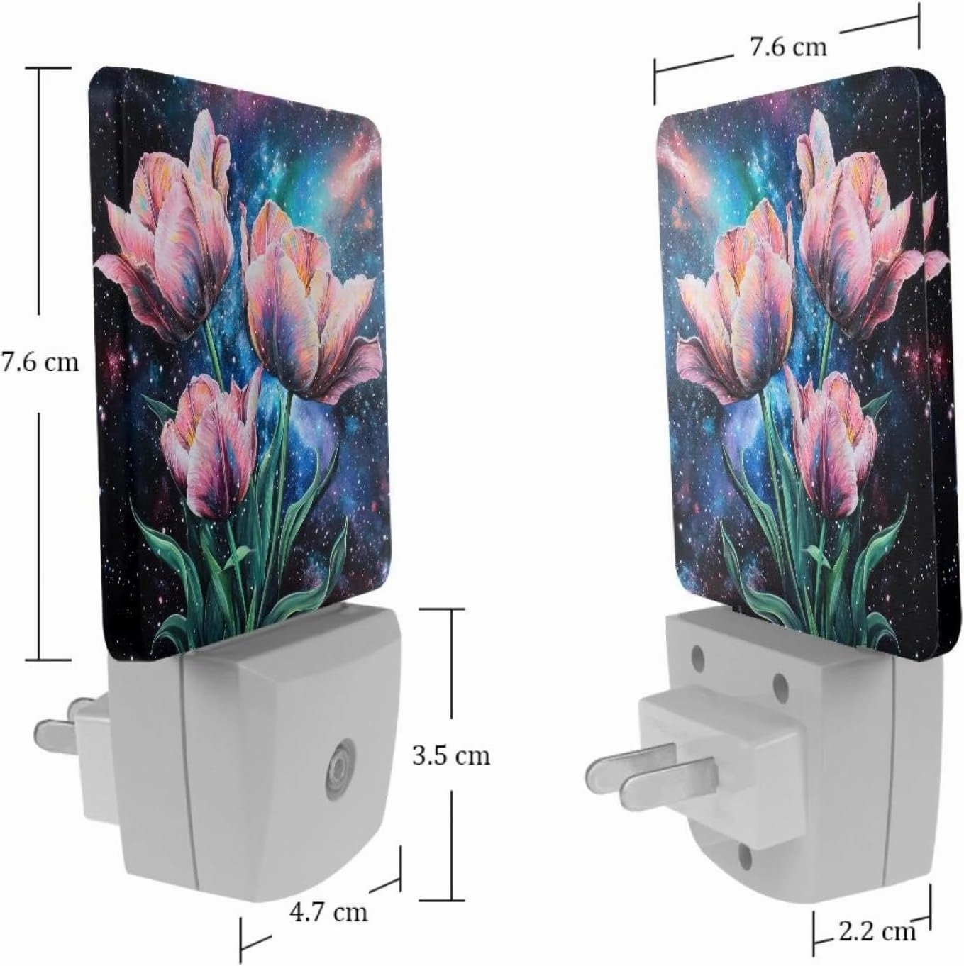 Pink Tulip Flowers Galaxy Plug in LED Night Light Auto Sensor Dusk to Dawn Decorative Night for Bedroom, Bathroom, Kitchen, Hallway, Stairs, Hallway, Baby's Room, Energy Saving