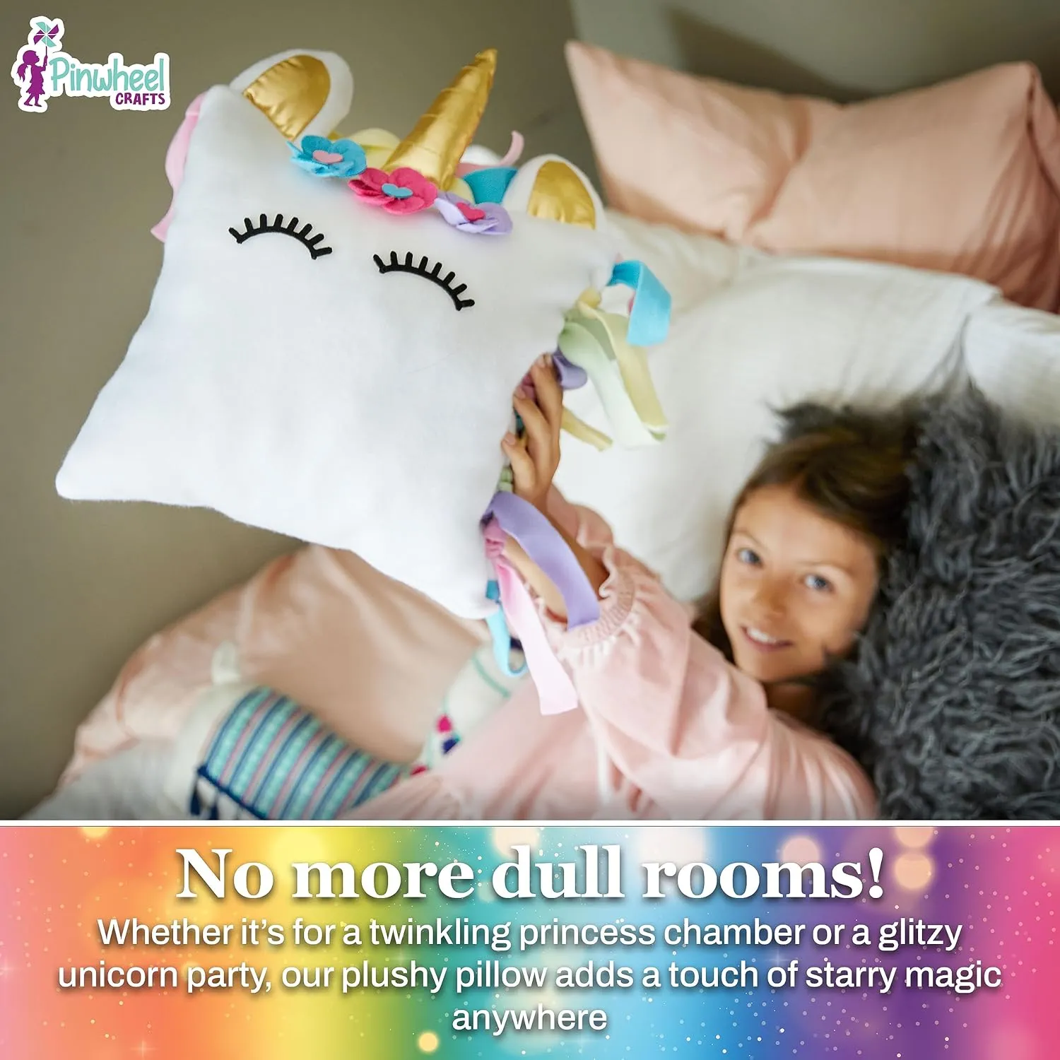 Pinwheel Crafts Unicorn Pillow Kit - DIY Arts and Crafts for Kids Ages 6 7 8-12  Years, No Sewing Kit for Kids, Unicorn Purple Pillow Craft Kits for Birthday, Christmas Gifts for Girls