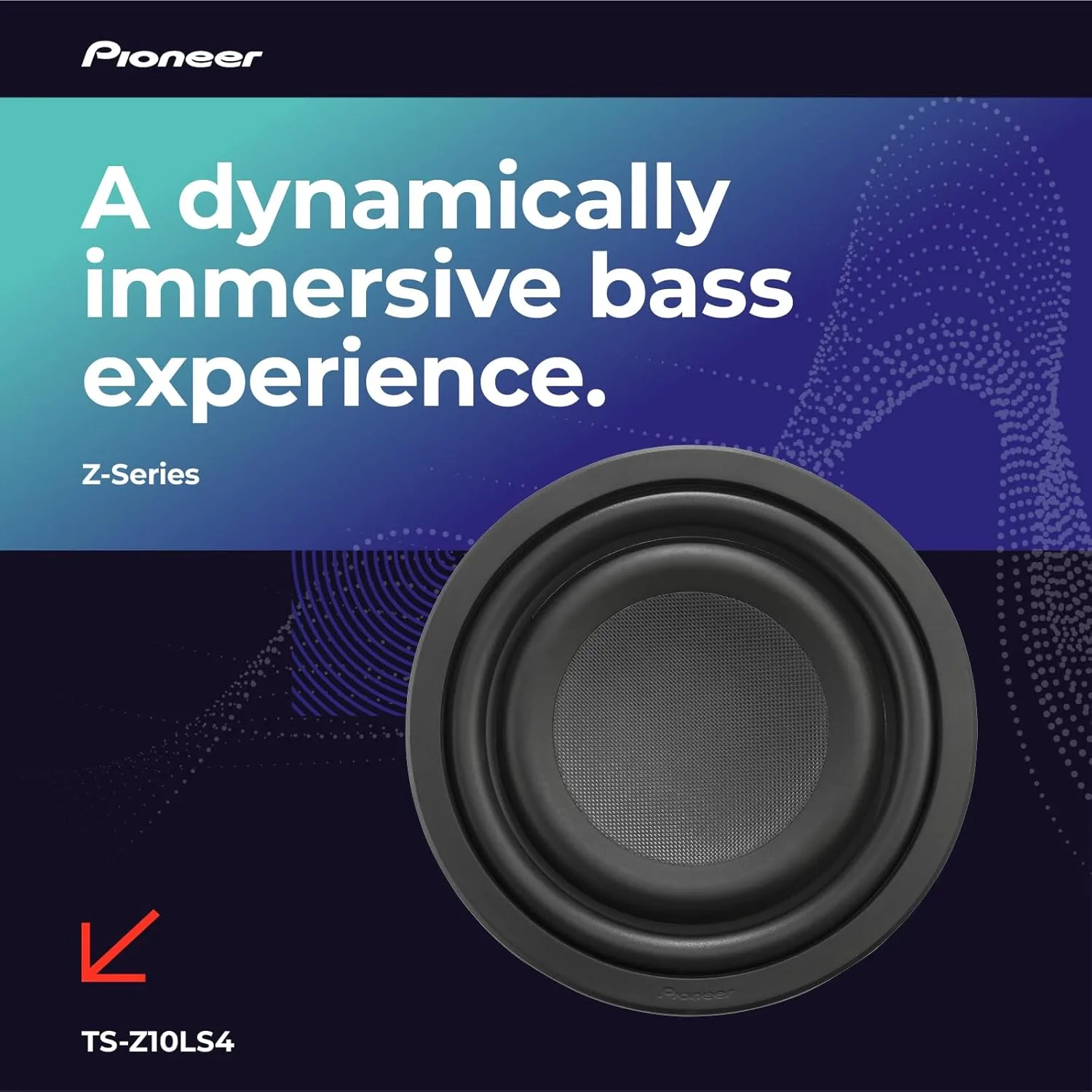 Pioneer TS-Z10LS4 10” Oversized Subwoofer, Shallow Design, Easy Installation and Flexible Fit, 1300 Watts Peak Power, Single 4 Ohms Voice Coil for Deep, Enhanced Bass Response