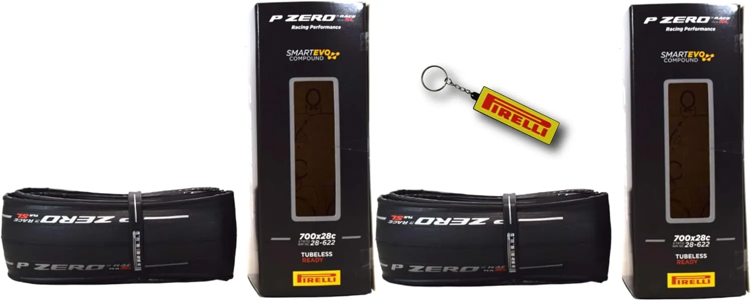 Pirelli P Zero Race TLR SL 28-622 (700x28c) Road Bike Tire - Tubeless Ready, Super Lightweight, High-Performance Bicycle Tire for Road Racing & Training – Foldable, SmartEVO Compound w/Keychain (2Pk)