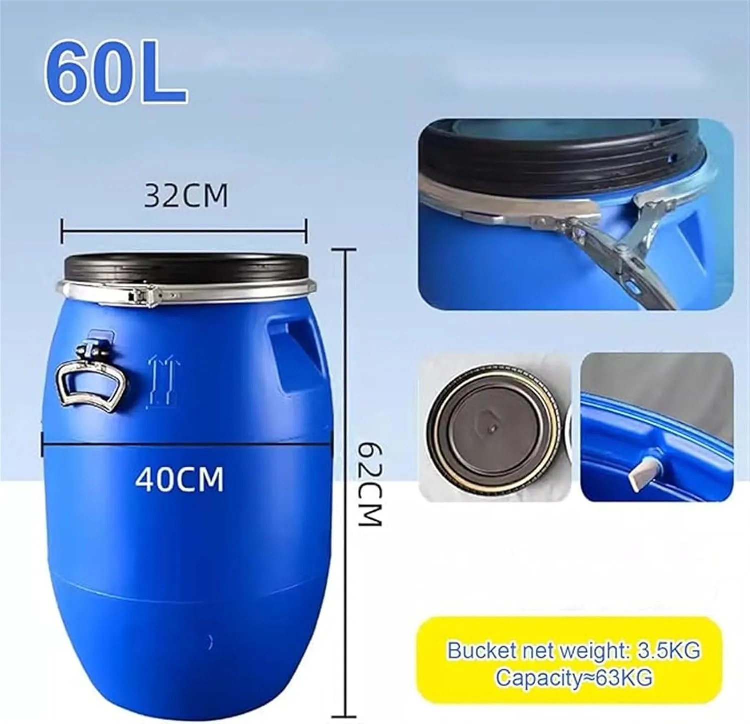 Plastic Water Container Food Grade Water Storage Bucket Water Container 30L/50L/ 60L /100L /120L/160L/200L Water Storage Container Large Capacity Outdoor Water Tank