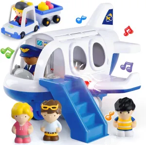 PLAY Airplane Toy for Kids - Toddler Airplane Toys Travel Plane Toys for Kids 2  Years Old with Small Figures & Baggage Carrier, Musical Toy Airplane with Lights for Boys Girls Gifts Birthday (Blue)
