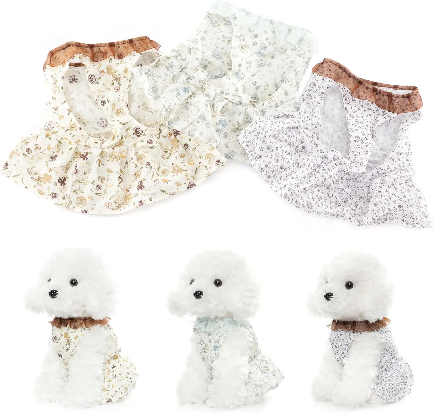 Plush Dog Dresses, Set of 3 - Stuffed Animal Puppy Clothing for 12.6 inch Sitting Dogs