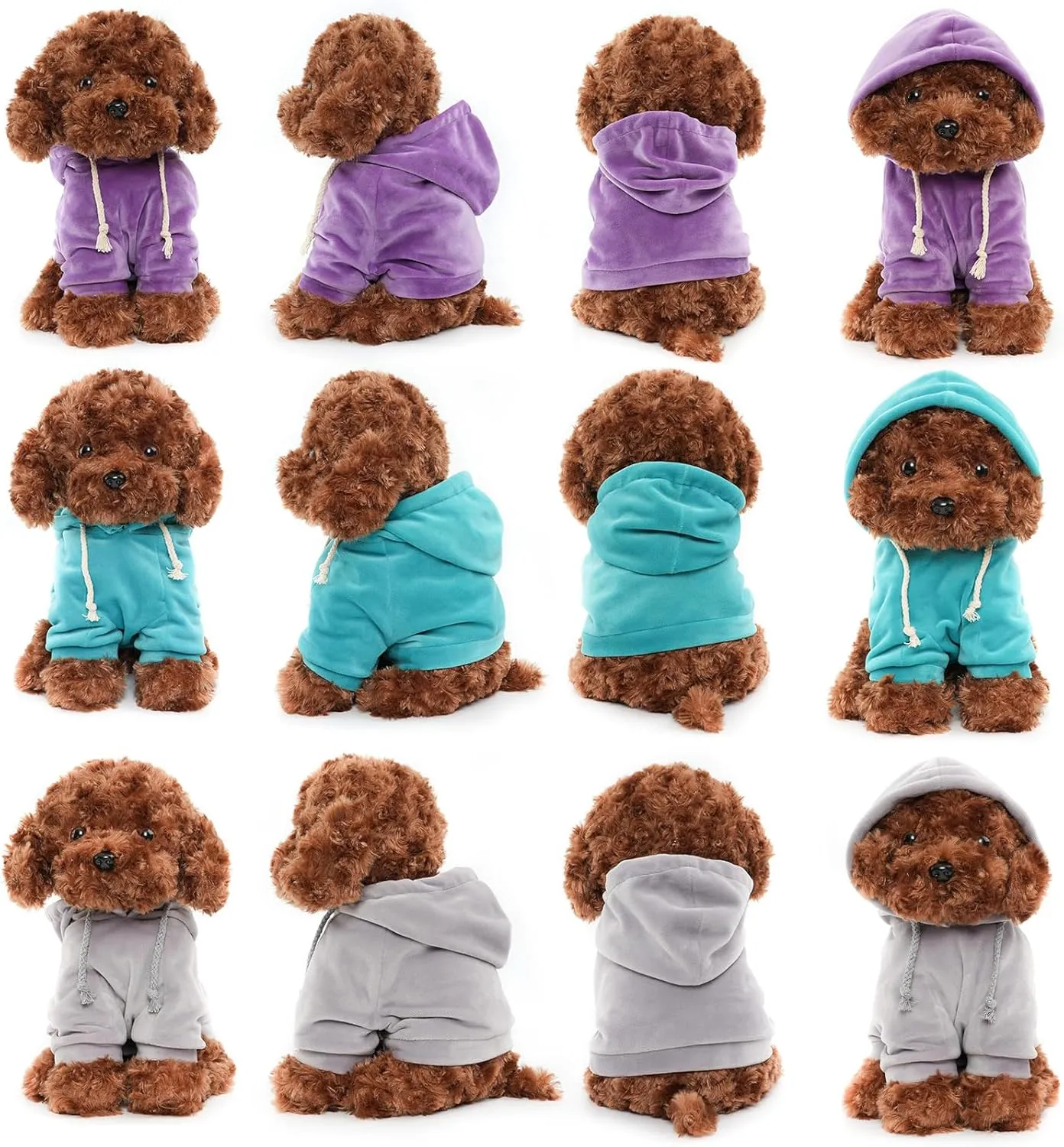 Plush Dog Hoodies, Set of 3 (Purple, Blue, Gray) - Stuffed Animal Puppy Clothing for WEIGEDU 12.6 inches Sitting Dogs