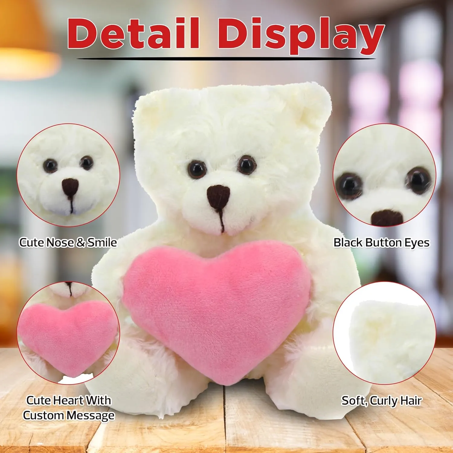 Plushland Cream Teddy Bear with Customized Message on Embroidered Heart, Stuffed Animal Plush Toys- Valentine Personalized Gift for Girls, Boys and Your Loved Ones 9 Inch (Pink)