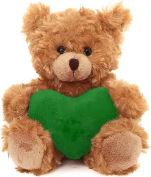 Plushland Mocha Teddy Bear with Customized Message on Embroidered Heart, Stuffed Animal Plush Toys - Valentine Personalized Gift for Girls, Boys and Your Loved Ones 6 Inch (Green)